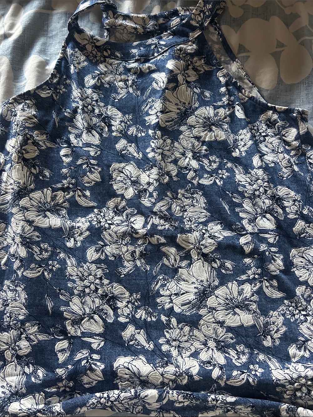 Navy Blue Floral Halter Tank Top